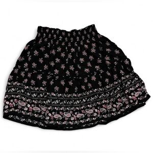 Hollister Black and Pink Floral A-Line Stretch High Waisted Paisley Mini Skirt